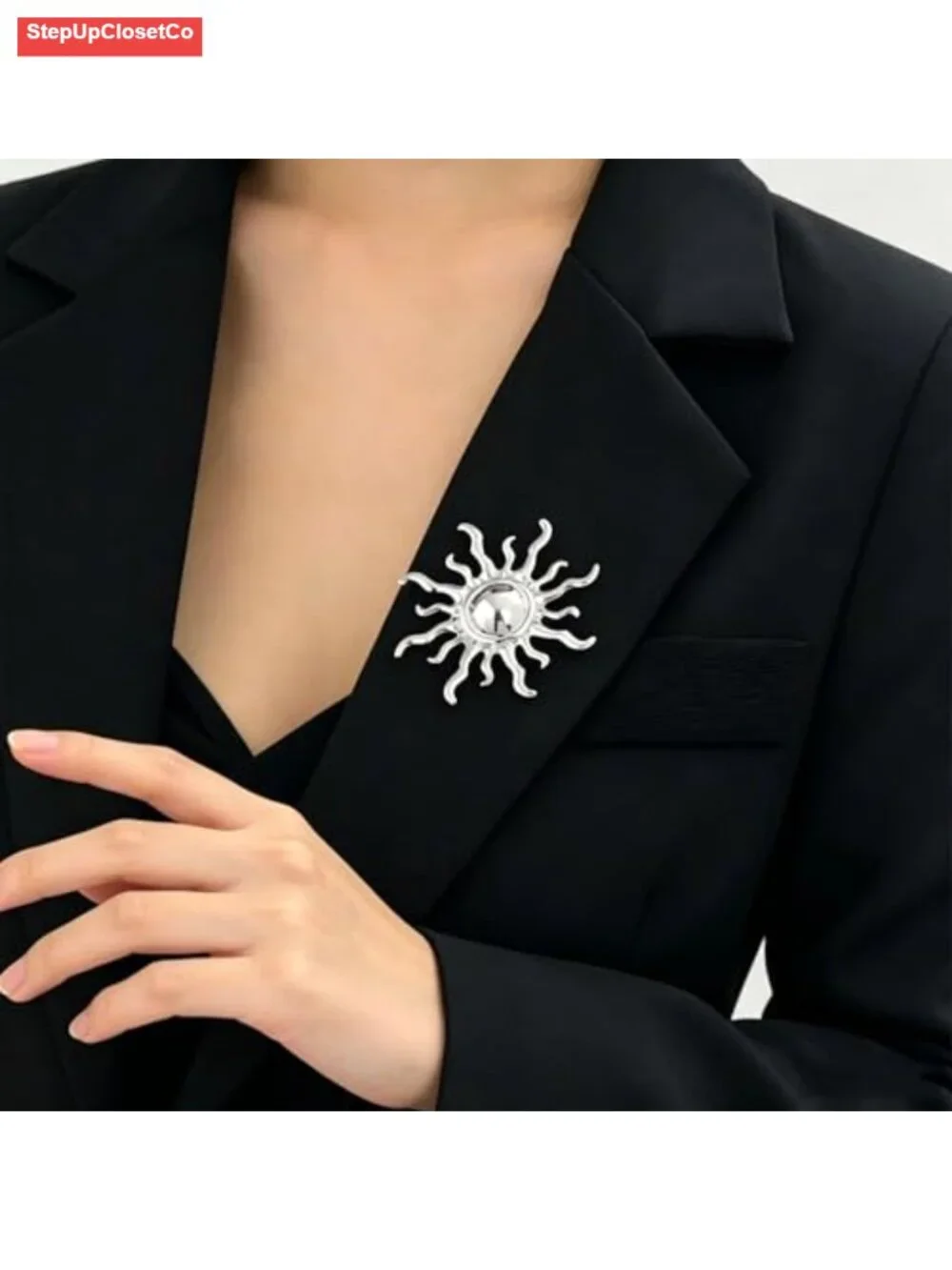 Vintage Celestial Gold Sun Brooch Pin Women Lapel Statement Jewelry